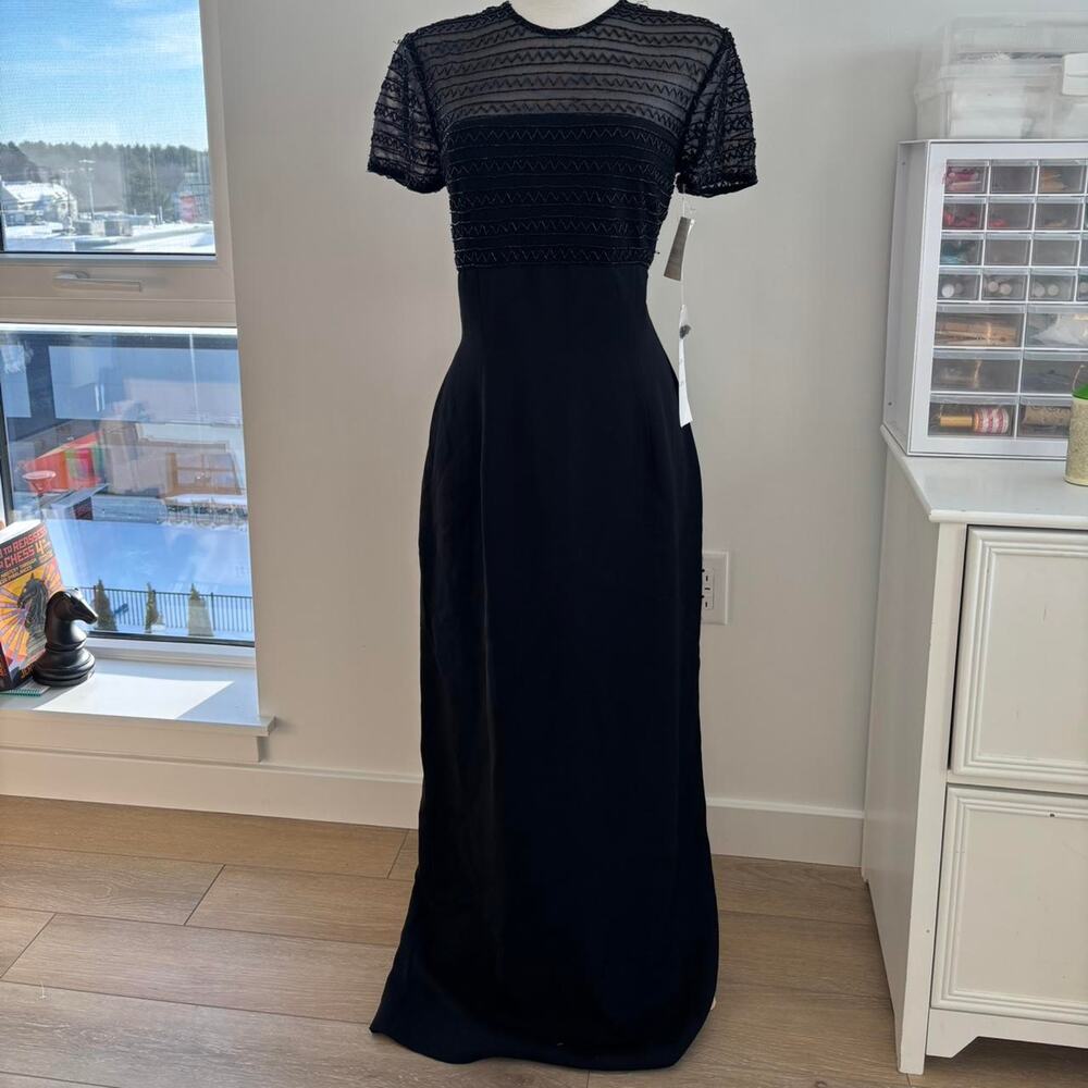 Marie St Claire Women's Black Beaded Mesh Short Sleeve Maxi Dress